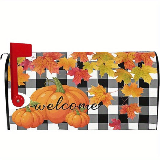 Autumn Thanksgiving Pumpkin & Maple Leaf Magnetic Mailbox Cover - Waterproof, Standard Size 21X18 Inches