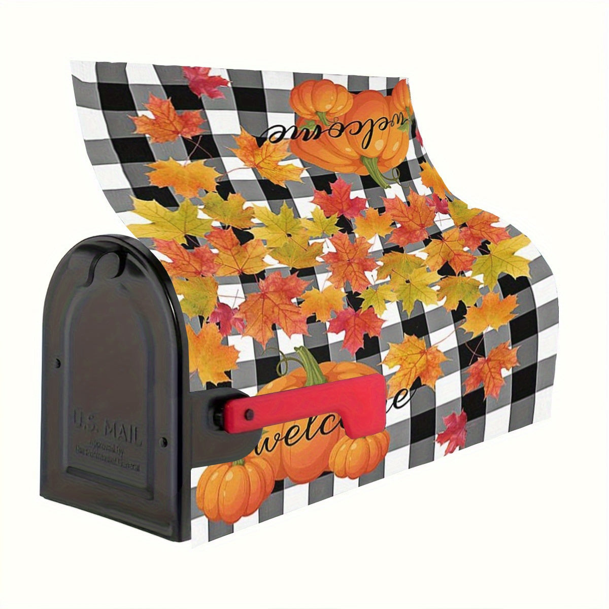 Autumn Thanksgiving Pumpkin & Maple Leaf Magnetic Mailbox Cover - Waterproof, Standard Size 21X18 Inches