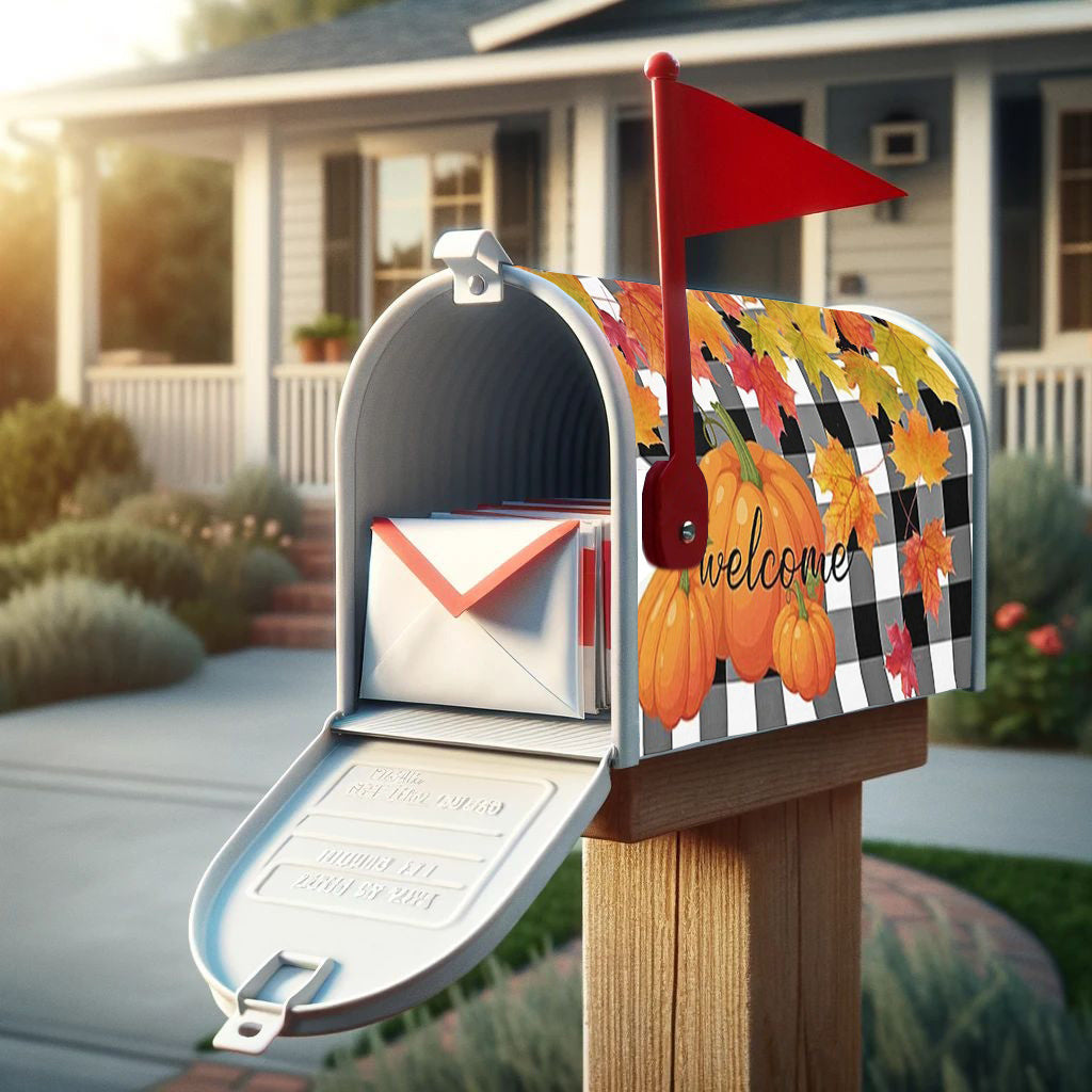 Autumn Thanksgiving Pumpkin & Maple Leaf Magnetic Mailbox Cover - Waterproof, Standard Size 21X18 Inches