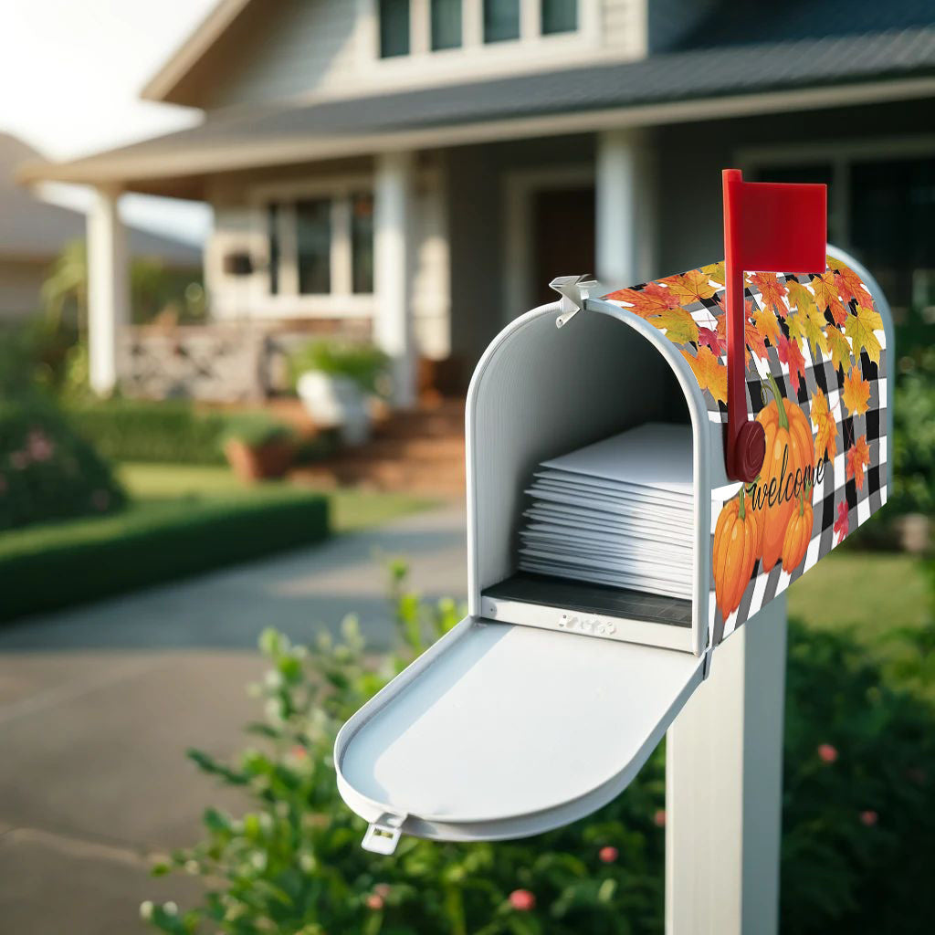 Autumn Thanksgiving Pumpkin & Maple Leaf Magnetic Mailbox Cover - Waterproof, Standard Size 21X18 Inches