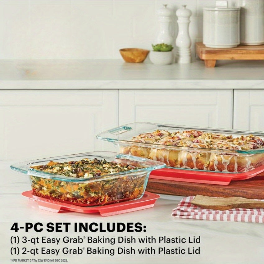 Easy Grab 4-piece Glass Bakeware Set with Red Lids