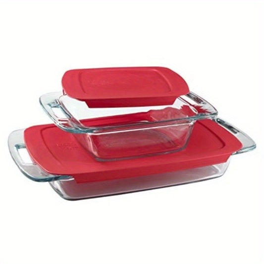 Easy Grab 4-piece Glass Bakeware Set with Red Lids