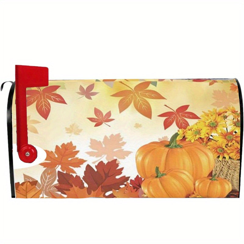 Autumn Harvest Magnetic Mailbox Cover - Durable Waterproof Mailbox Wrap with Maple Leaves & Pumpkin Design, Standard Size 21x18 Inches - Seasonal Mailbox Decoration for Garden Outdoor Use