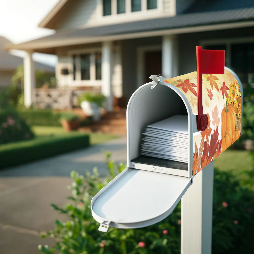 Autumn Harvest Magnetic Mailbox Cover - Durable Waterproof Mailbox Wrap with Maple Leaves & Pumpkin Design, Standard Size 21x18 Inches - Seasonal Mailbox Decoration for Garden Outdoor Use