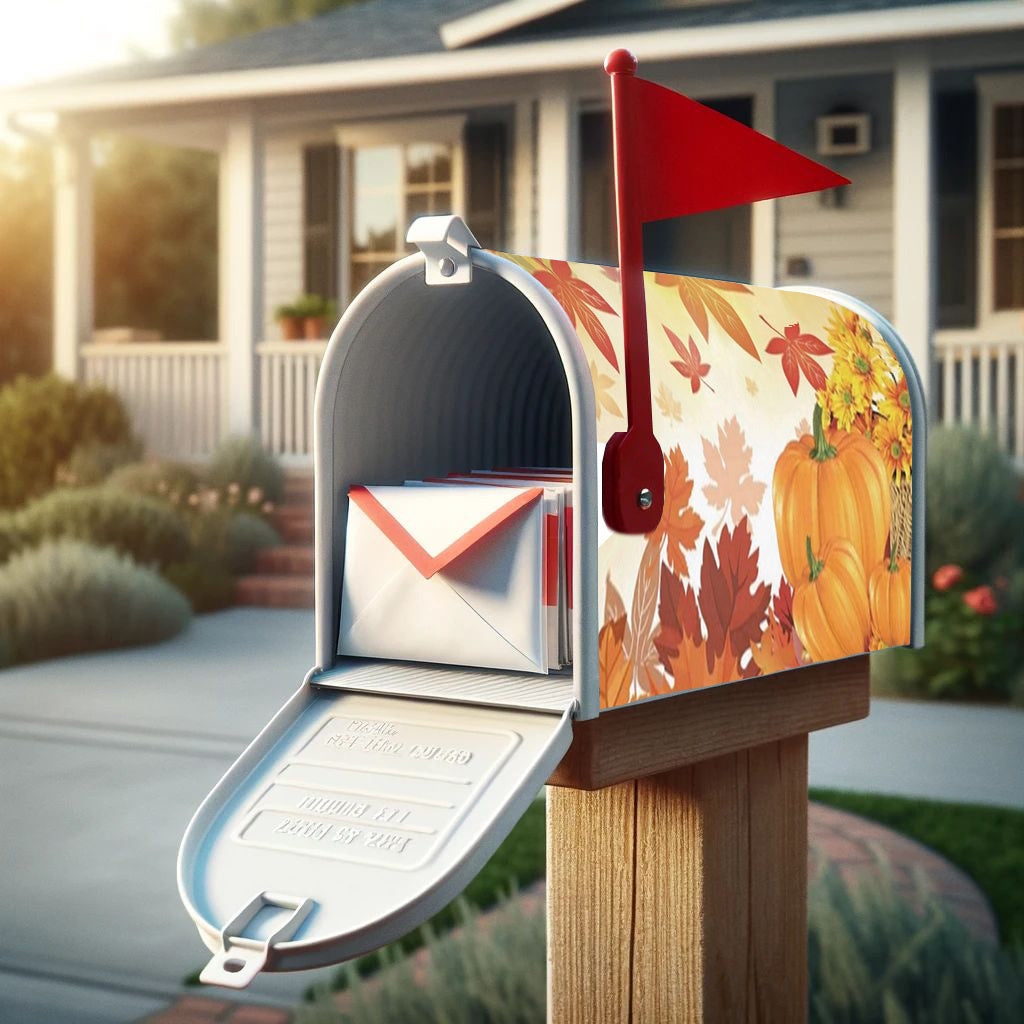 Autumn Harvest Magnetic Mailbox Cover - Durable Waterproof Mailbox Wrap with Maple Leaves & Pumpkin Design, Standard Size 21x18 Inches - Seasonal Mailbox Decoration for Garden Outdoor Use