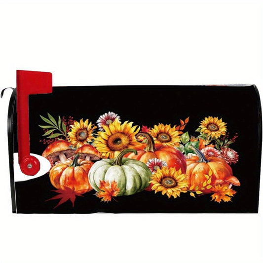 Autumn Harvest Sunflower & Pumpkin Magnetic Mailbox Cover, Standard Size, Durable Seasonal Outdoor Decor, Festive Waterproof Garden Mailbox Wrap, 21x18 Inch - 1PC