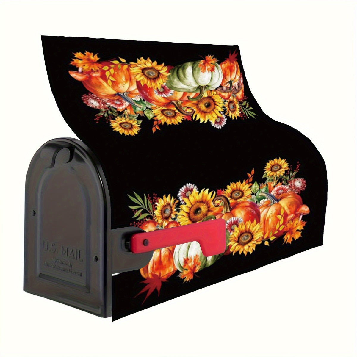 Autumn Harvest Sunflower & Pumpkin Magnetic Mailbox Cover, Standard Size, Durable Seasonal Outdoor Decor, Festive Waterproof Garden Mailbox Wrap, 21x18 Inch - 1PC