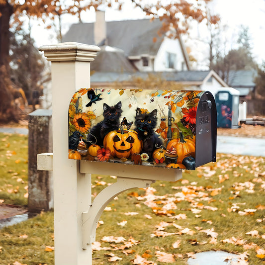 Autumn Charm Mailbox Cover - Sunflower, Pumpkin & Black Cat Design | Standard Size 21" x 18" | Perfect for Fall, Halloween & Thanksgiving Outdoor Decor