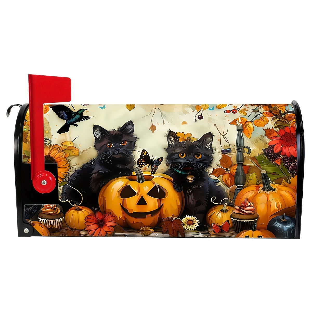 Autumn Charm Mailbox Cover - Sunflower, Pumpkin & Black Cat Design | Standard Size 21" x 18" | Perfect for Fall, Halloween & Thanksgiving Outdoor Decor