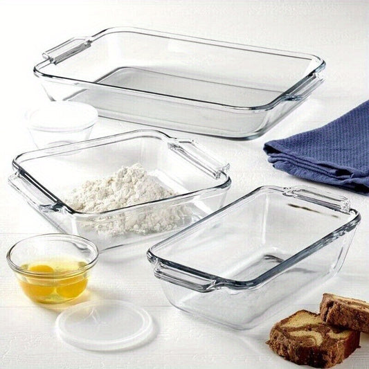 Glass Bakeware Set 7-Piece All-Inclusive Kitchen Essentials Rectangular Baking Pan Cake Pan Loaf Pan Custard Cups with Lids