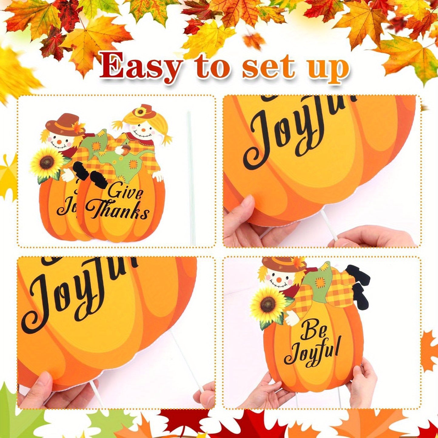 Festive Fall Scarecrow Pumpkin Yard Stakes: Thanksgiving Pilgrim Decorations for Outdoor Lawn - Plastic, Stake-Style, No Feather, Suitable for Autumn