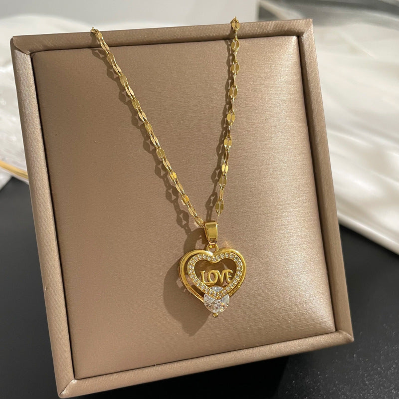 Hot Selling New Love "Love" Light Luxury Temperament Gorgeous zirconia Necklace Women's Versatile Collarbone Chain Titanium Steel Chain