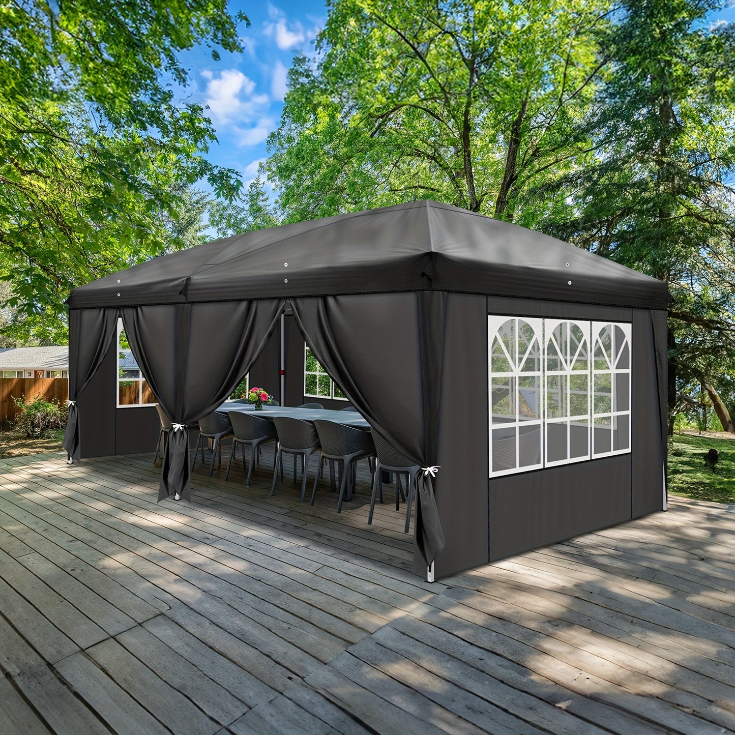 10*20ft Black 6-panel-4-window folding shed Oxford cloth spray-coated iron pipe portable