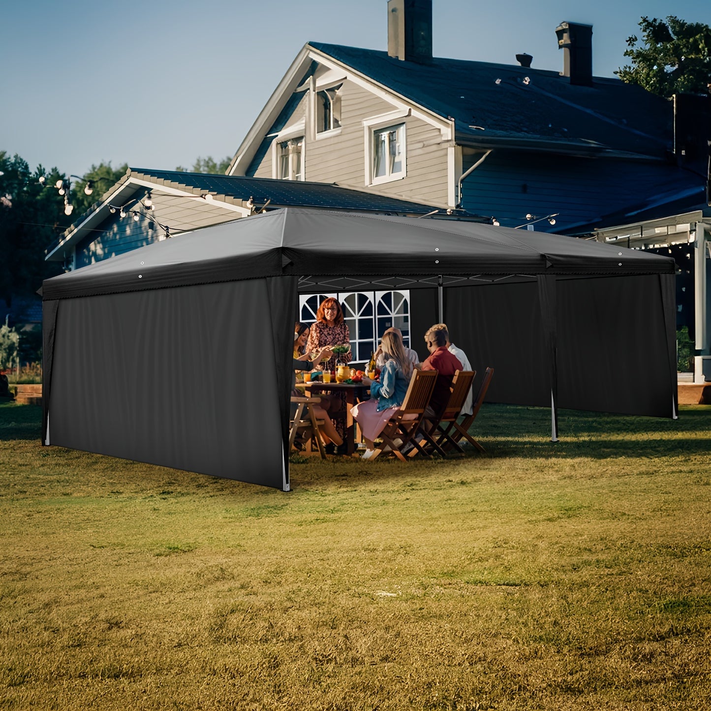 10*20ft Black 6-panel-4-window folding shed Oxford cloth spray-coated iron pipe portable