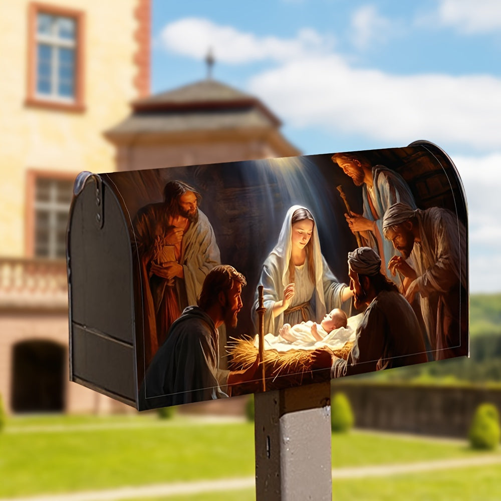 Festive Nativity Scene Mailbox Cover, Durable Fabric Outdoor Decor for Christmas & Thanksgiving