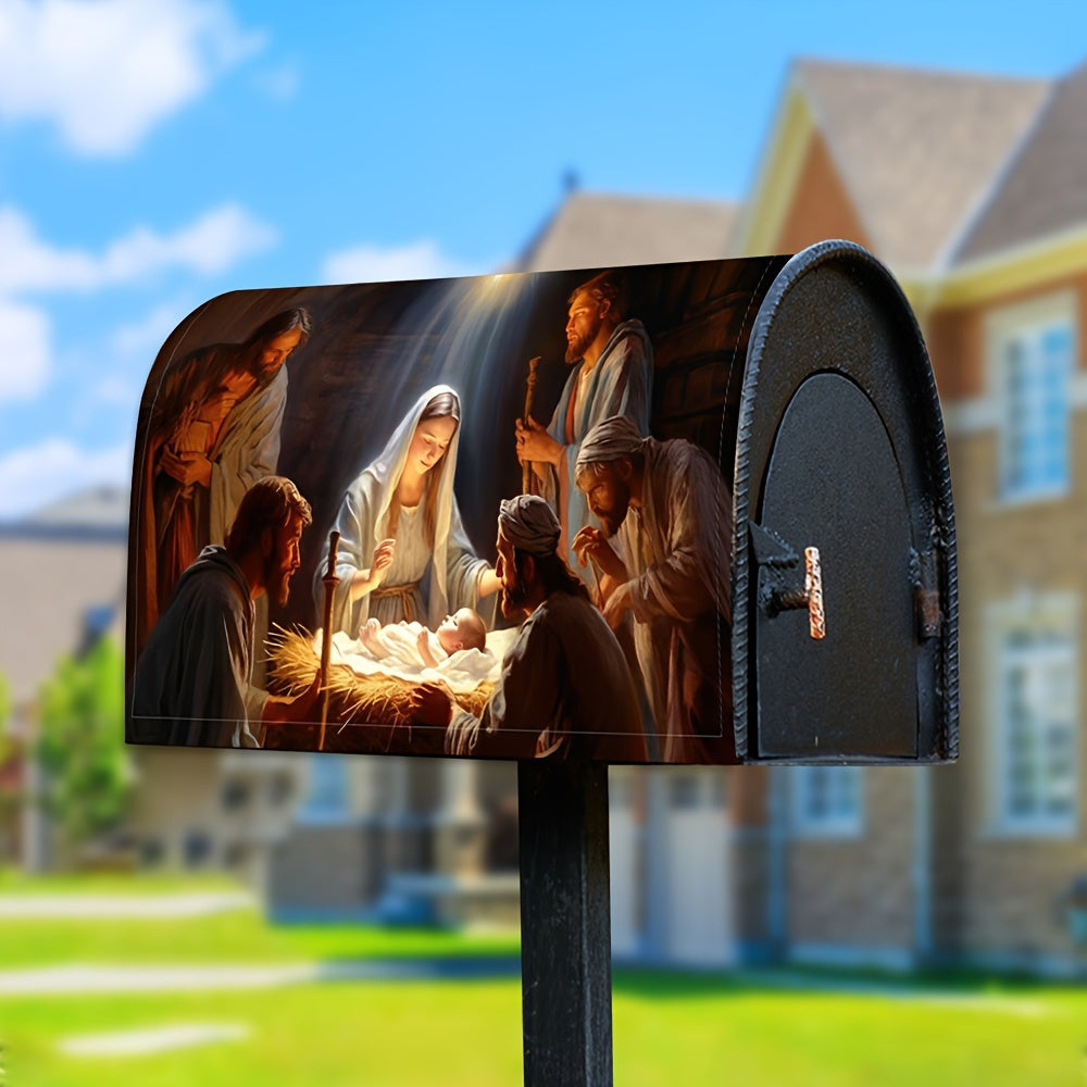 Festive Nativity Scene Mailbox Cover, Durable Fabric Outdoor Decor for Christmas & Thanksgiving