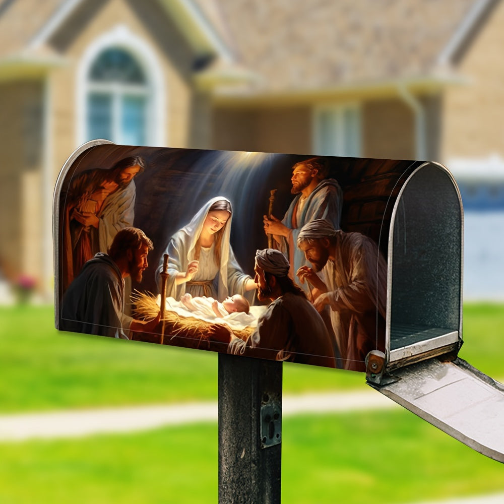 Festive Nativity Scene Mailbox Cover, Durable Fabric Outdoor Decor for Christmas & Thanksgiving