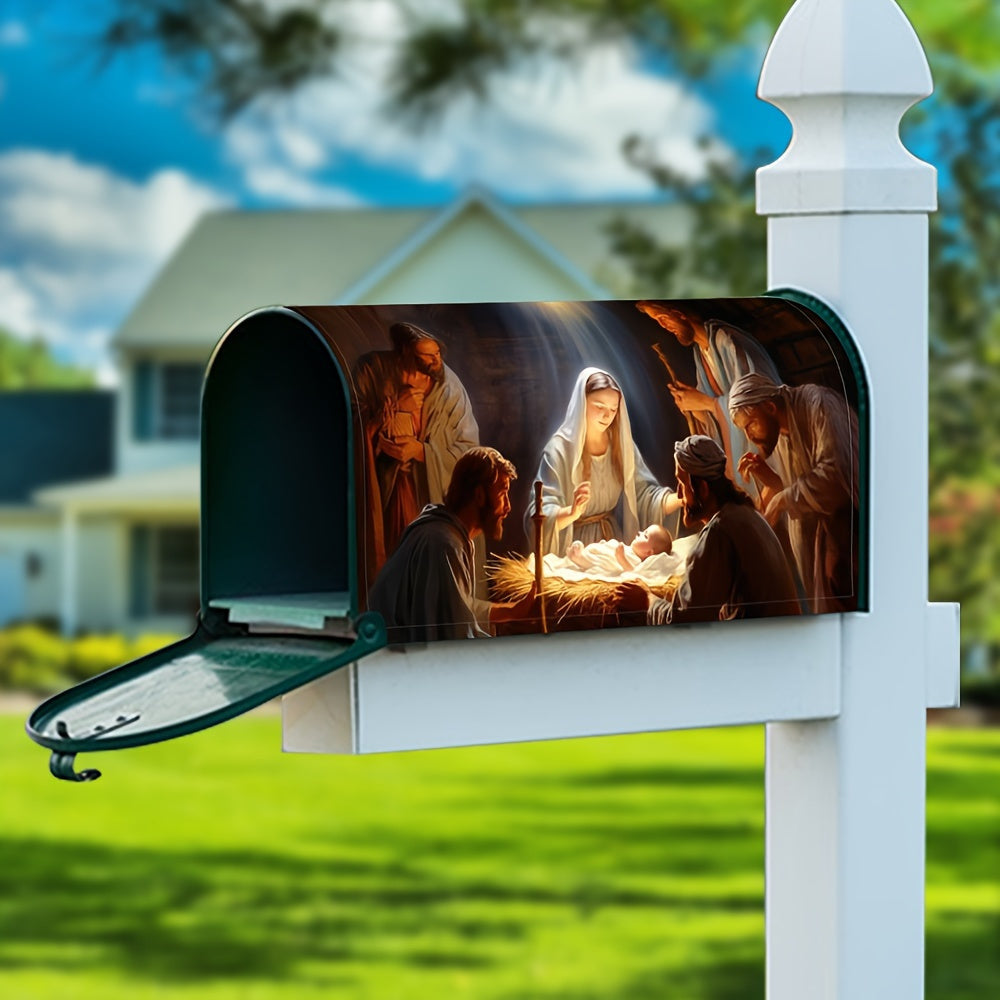 Festive Nativity Scene Mailbox Cover, Durable Fabric Outdoor Decor for Christmas & Thanksgiving