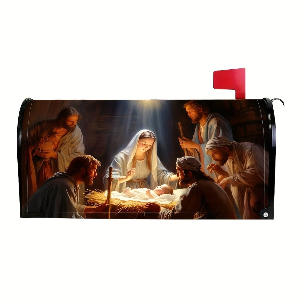 Festive Nativity Scene Mailbox Cover, Durable Fabric Outdoor Decor for Christmas & Thanksgiving