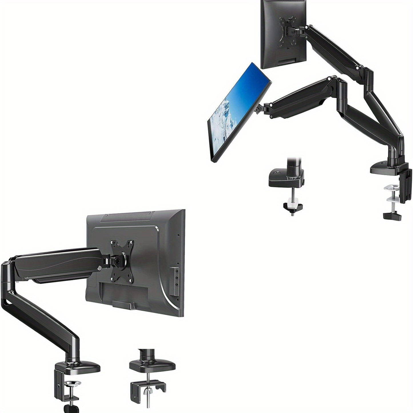 Dual Monitor Mount for 13-32’’ Monitors, Dual Monitor Arm with Tilt, Swivel, Rotation, Clamp/Grommet Base VESA 75x75/100x100mm