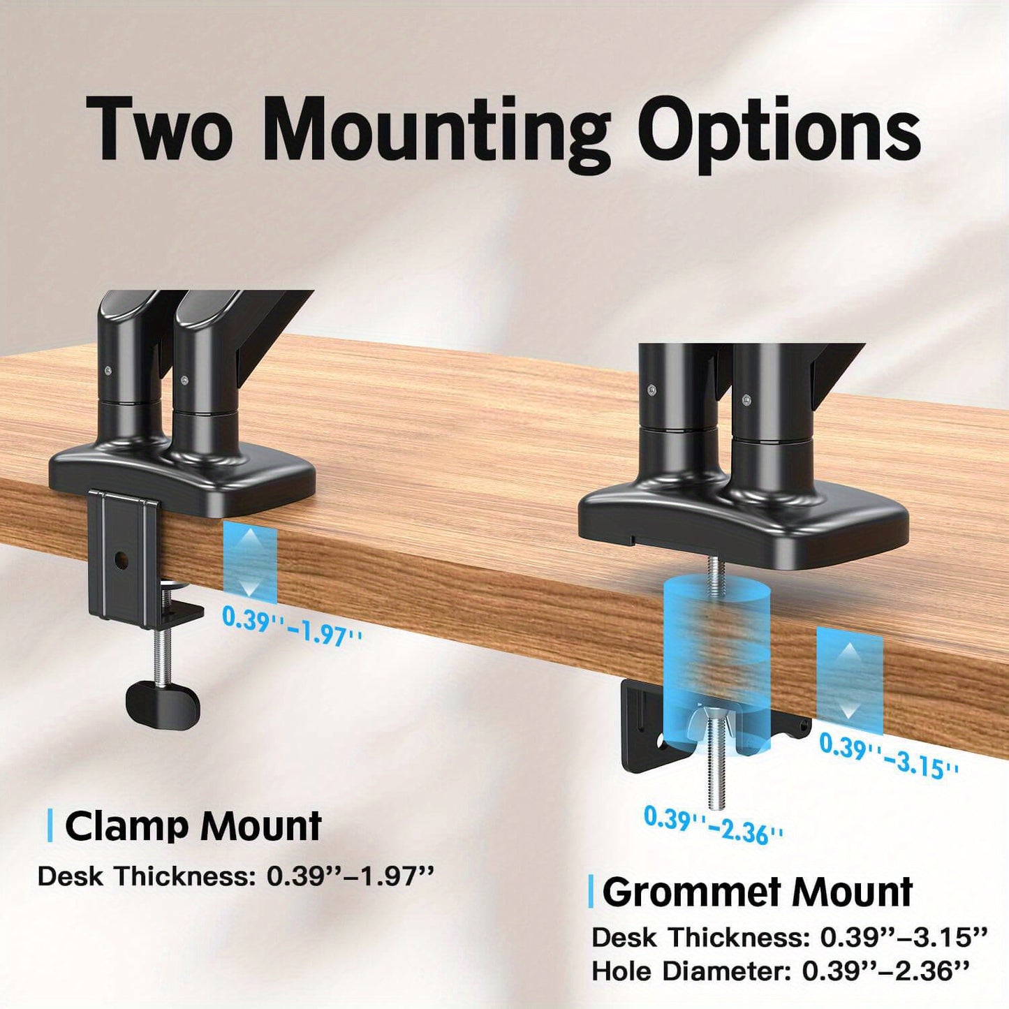 Dual Monitor Mount for 13-32’’ Monitors, Dual Monitor Arm with Tilt, Swivel, Rotation, Clamp/Grommet Base VESA 75x75/100x100mm