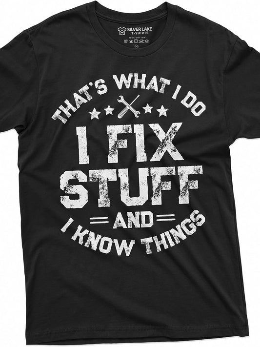 1 pc, 100% cotton T-shirt, Men's Funny I fix Stuff T-Shirt Mechanic Engineer Garage Tee Shirt