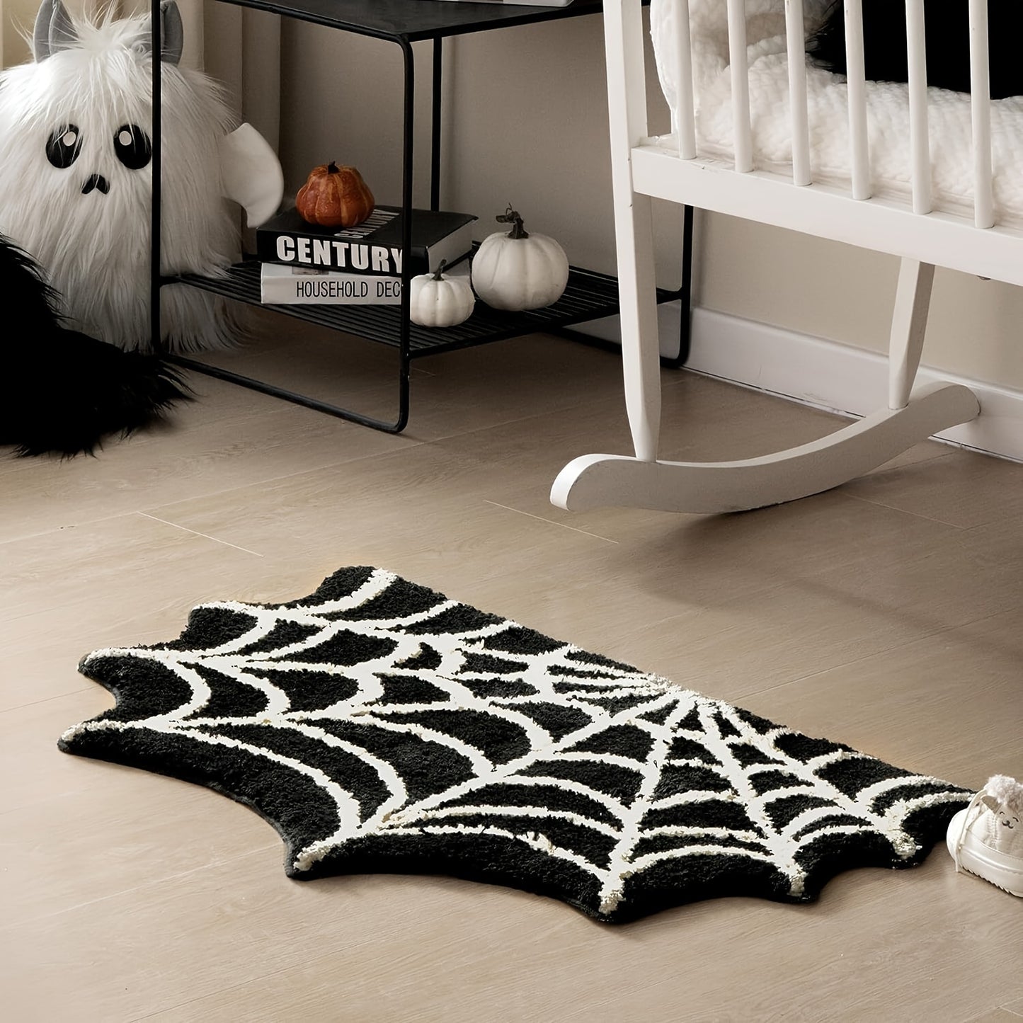 Halloween Black Spider Web Rug Gothic Home Decor Spiderweb Rug  Non-Slip Tufted Mats Machine Washable Goth Bath Mat Area Rugs for Halloween Front Door Porch Indoor