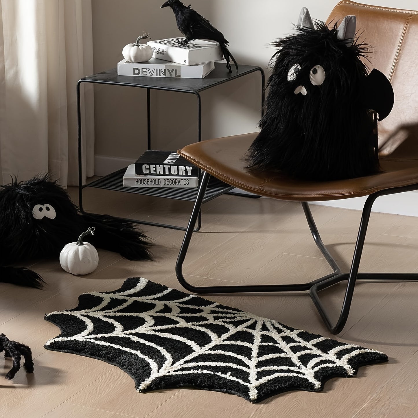 Halloween Black Spider Web Rug Gothic Home Decor Spiderweb Rug  Non-Slip Tufted Mats Machine Washable Goth Bath Mat Area Rugs for Halloween Front Door Porch Indoor