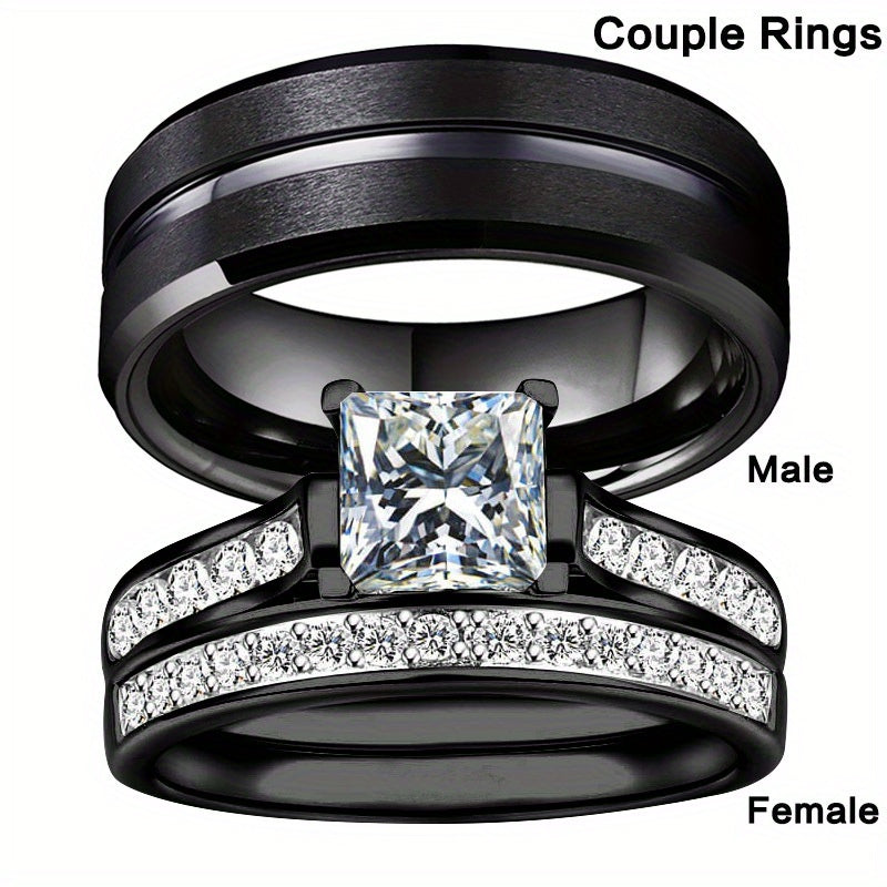 Luxury Romantic Couple Rings Jewelry Accessories Plus Size Mens Ring 8mm Stainless Steel Ring Titanium Rings & Rings Set for Women Bridal Wedding Engagement Band Womens Ring Sets