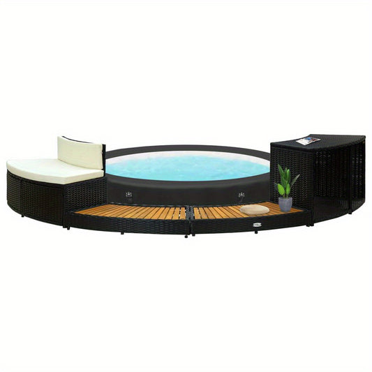 Spa Surround with Poly Rattan for Hot Tub Steel Frame and Weatherproof Acacia Wood - Elegant Outdoor Spa Enclosure for All- Weather Relaxation