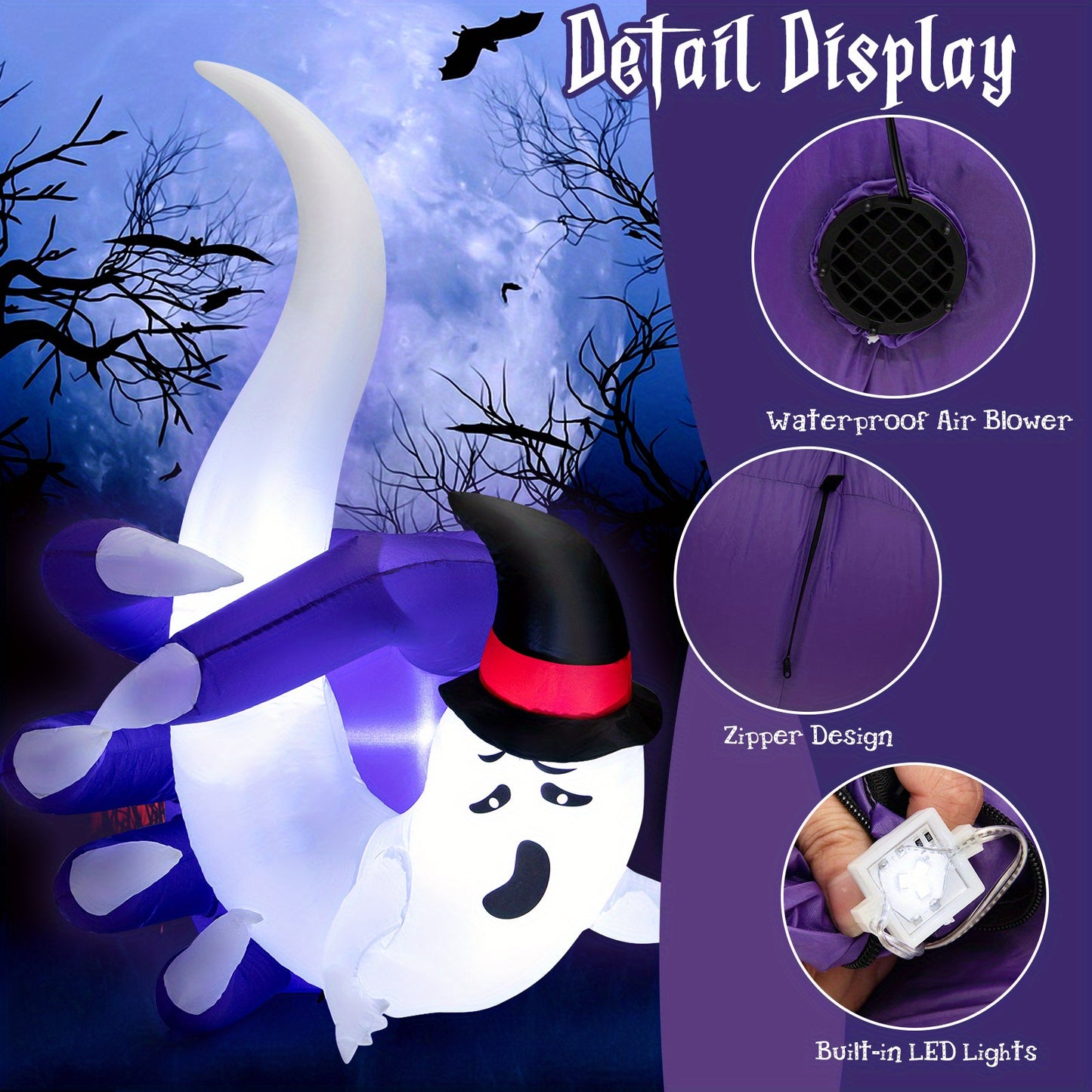 MAXMASS 6 FT Halloween Inflatable Ghost with Sharp Claws w/ Built-in Blower & LED Lights