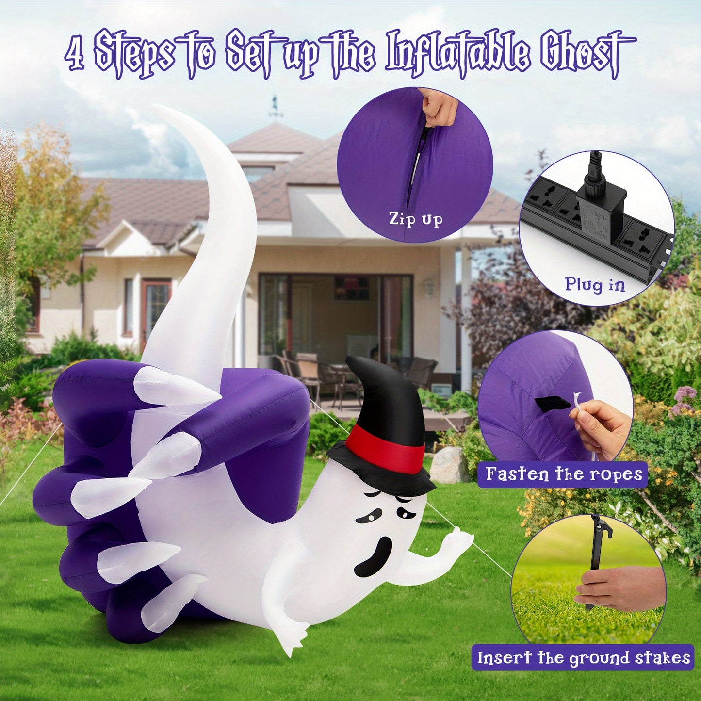 MAXMASS 6 FT Halloween Inflatable Ghost with Sharp Claws w/ Built-in Blower & LED Lights