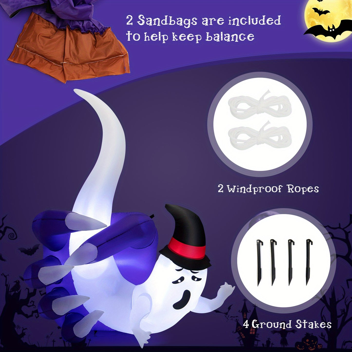 MAXMASS 6 FT Halloween Inflatable Ghost with Sharp Claws w/ Built-in Blower & LED Lights