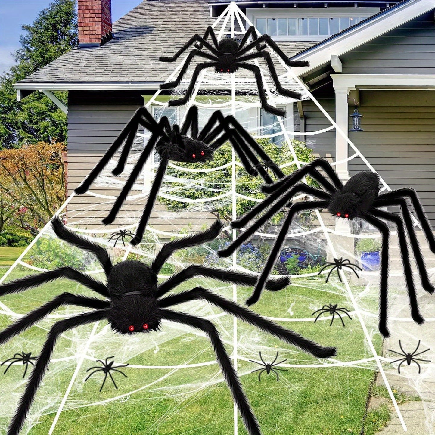 Giant 3ft Halloween Spider with Adjustable Legs - Realistic Black Plush Cobweb Decor for Haunted House, Yard & Party - Durable & Reusable