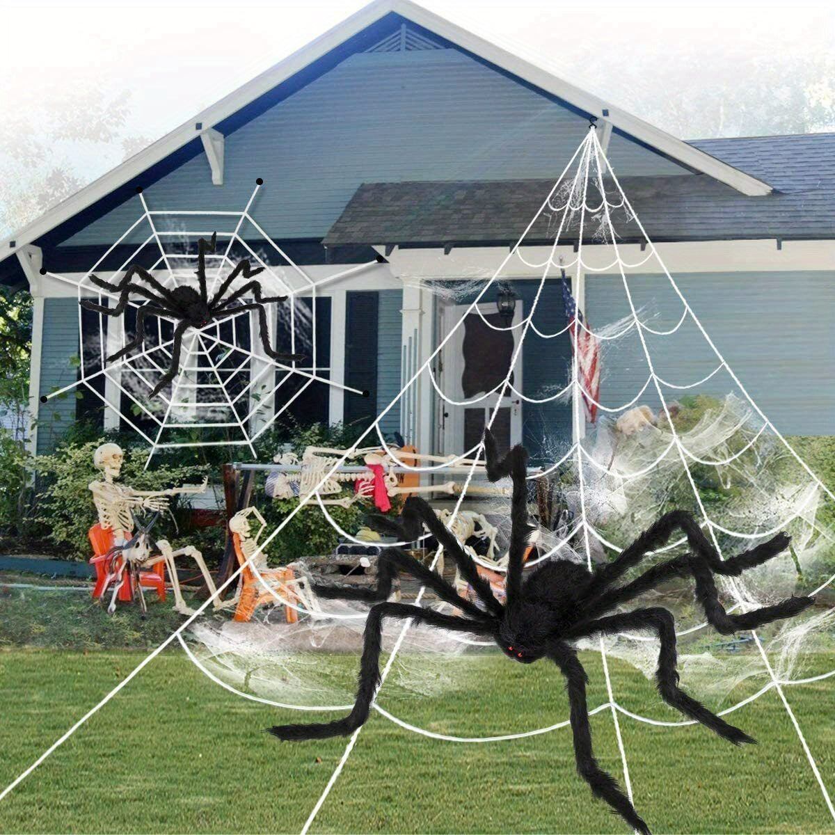 Giant 3ft Halloween Spider with Adjustable Legs - Realistic Black Plush Cobweb Decor for Haunted House, Yard & Party - Durable & Reusable