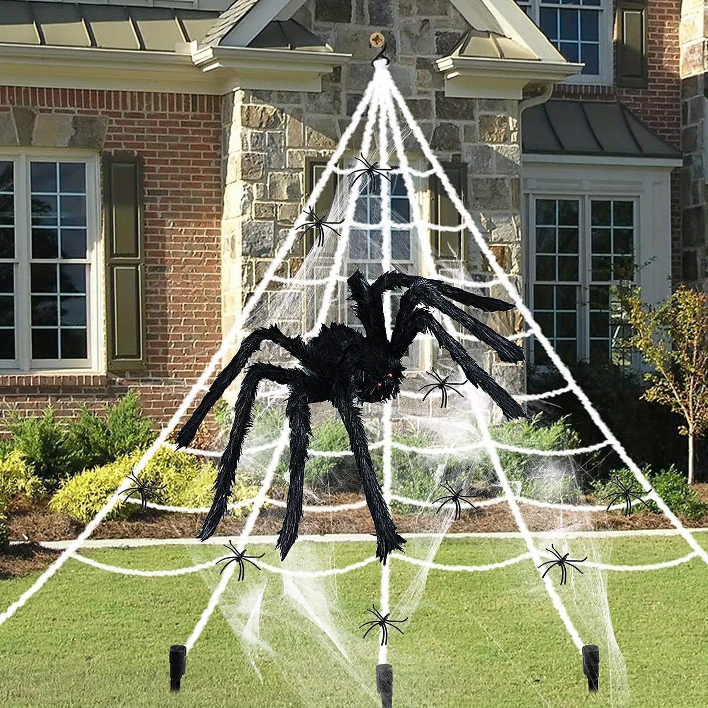 Giant 3ft Halloween Spider with Adjustable Legs - Realistic Black Plush Cobweb Decor for Haunted House, Yard & Party - Durable & Reusable