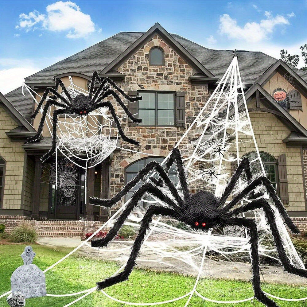 Giant 3ft Halloween Spider with Adjustable Legs - Realistic Black Plush Cobweb Decor for Haunted House, Yard & Party - Durable & Reusable