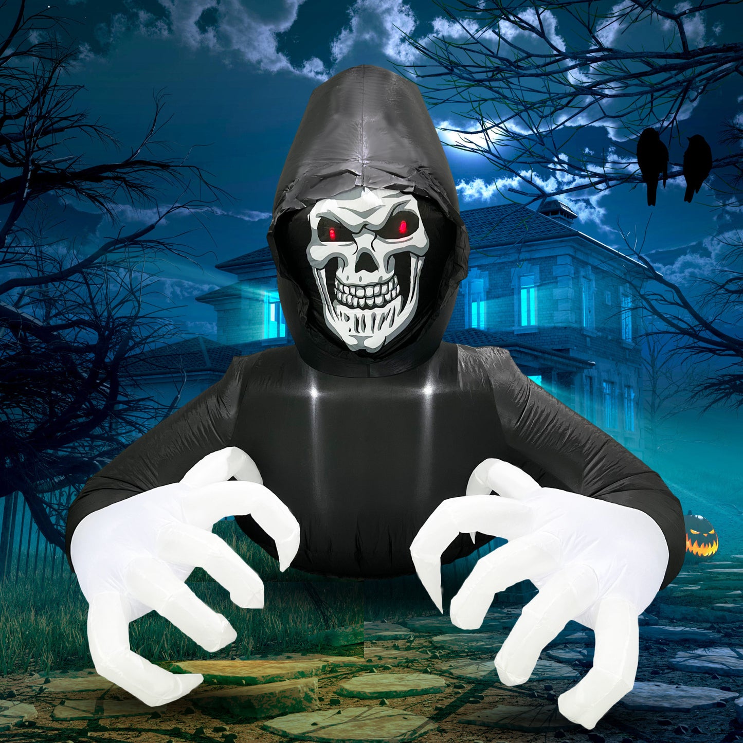 Grim Reaper Inflatable Halloween Decorations Outside 6FT Giant Scary Blow Up Skeleton Spooky Ghost Yard Decor Inflatables Built in LED Lights for Indoor and Outdoor Lawn Garden Party Holiday