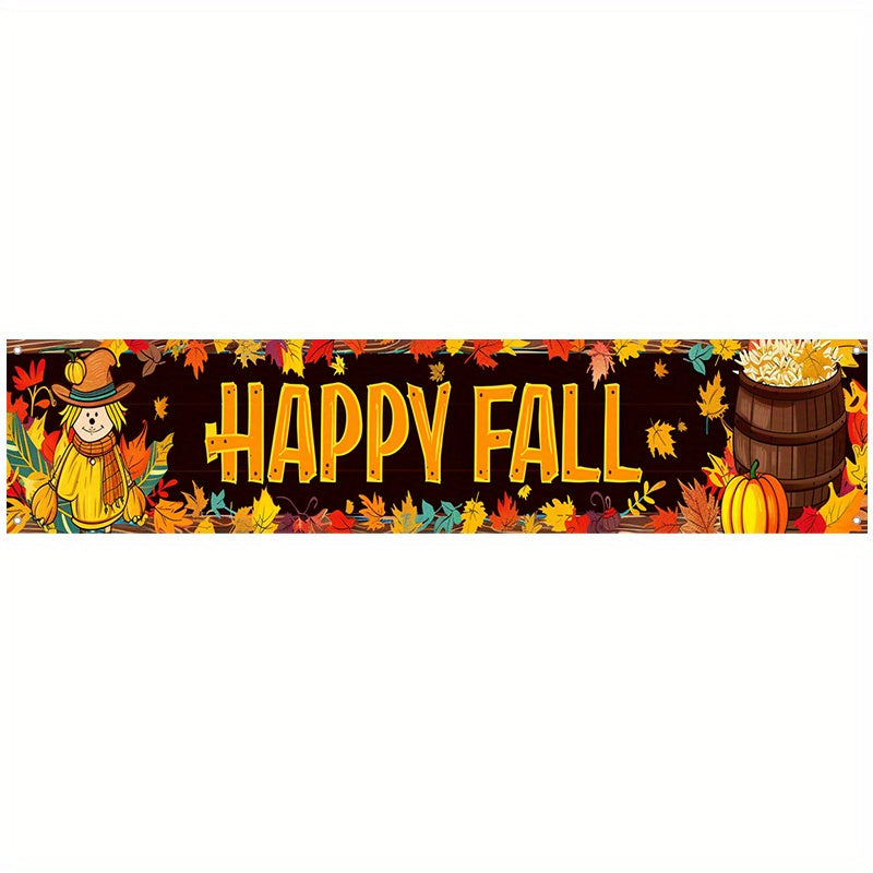 Happy Fall Banner - 1pc, Autumn Harvest & Thanksgiving Decor with Maple Leaves, Pumpkins, and Scarecrow Design for Outdoor Patio and Garden