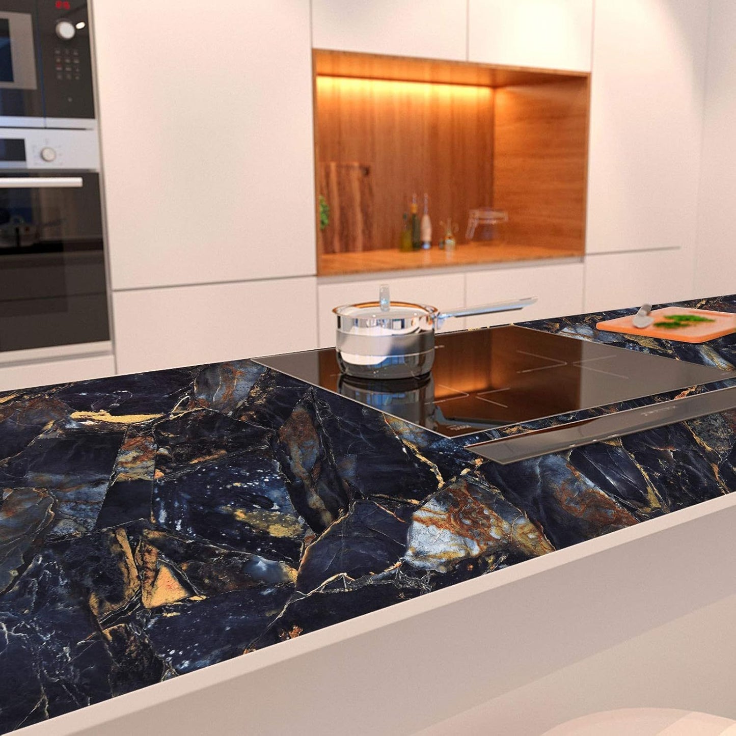 Mecpar Dark Black Blue Marble Wallpaper 15.7'' x 394'' Marble Contact Paper Marble Peel and Stick Wallpaper Removable Waterproof Self Adhesive Vinyl for Kitchen Countertop Cabinet Table Furniture