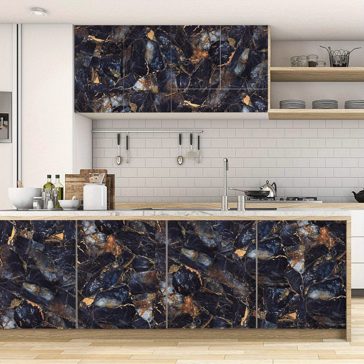 Mecpar Dark Black Blue Marble Wallpaper 15.7'' x 394'' Marble Contact Paper Marble Peel and Stick Wallpaper Removable Waterproof Self Adhesive Vinyl for Kitchen Countertop Cabinet Table Furniture