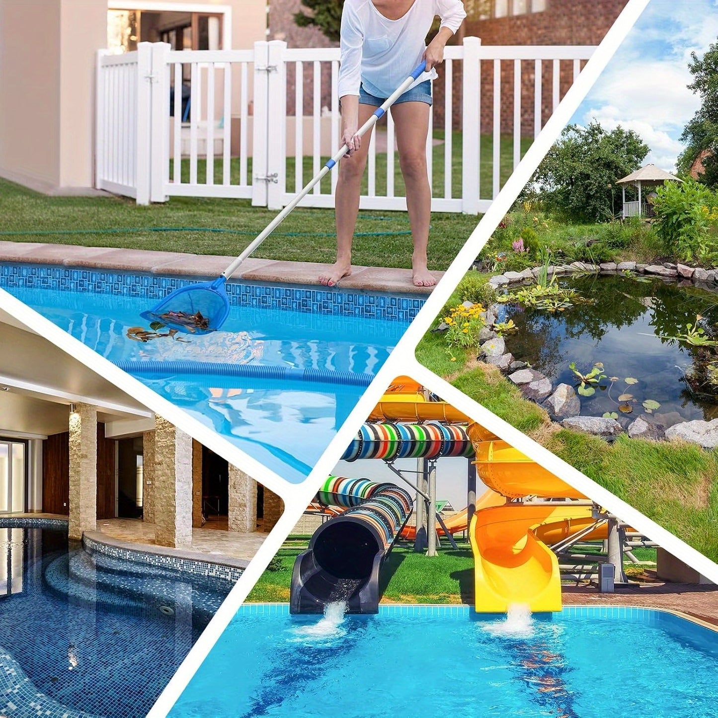 Swimming Pool Skimmer Nets Leaf Rake Mesh with Telescopic Pole Pond Cleaning Nets Rubbish Removal Ponds Cleaning Debris Tools