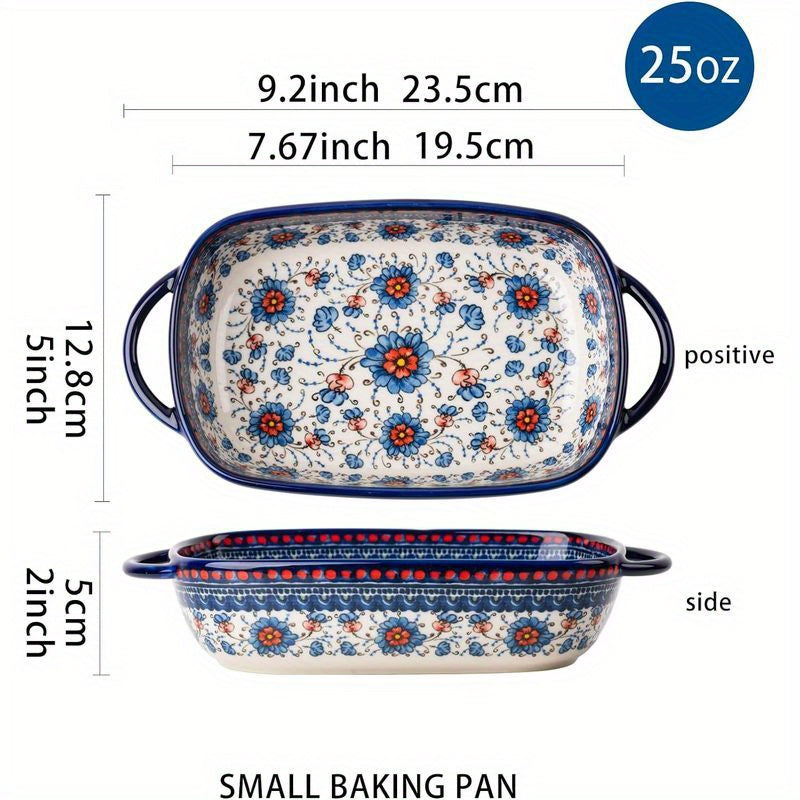 2-Piece Ceramic Baking Dish Set, Rectangular Bakeware with Floral Pattern, Dishwasher Safe, Ideal for Lasagna, Casserole, Suitable for Christmas, Halloween, Easter, Hanukkah, Thanksgiving