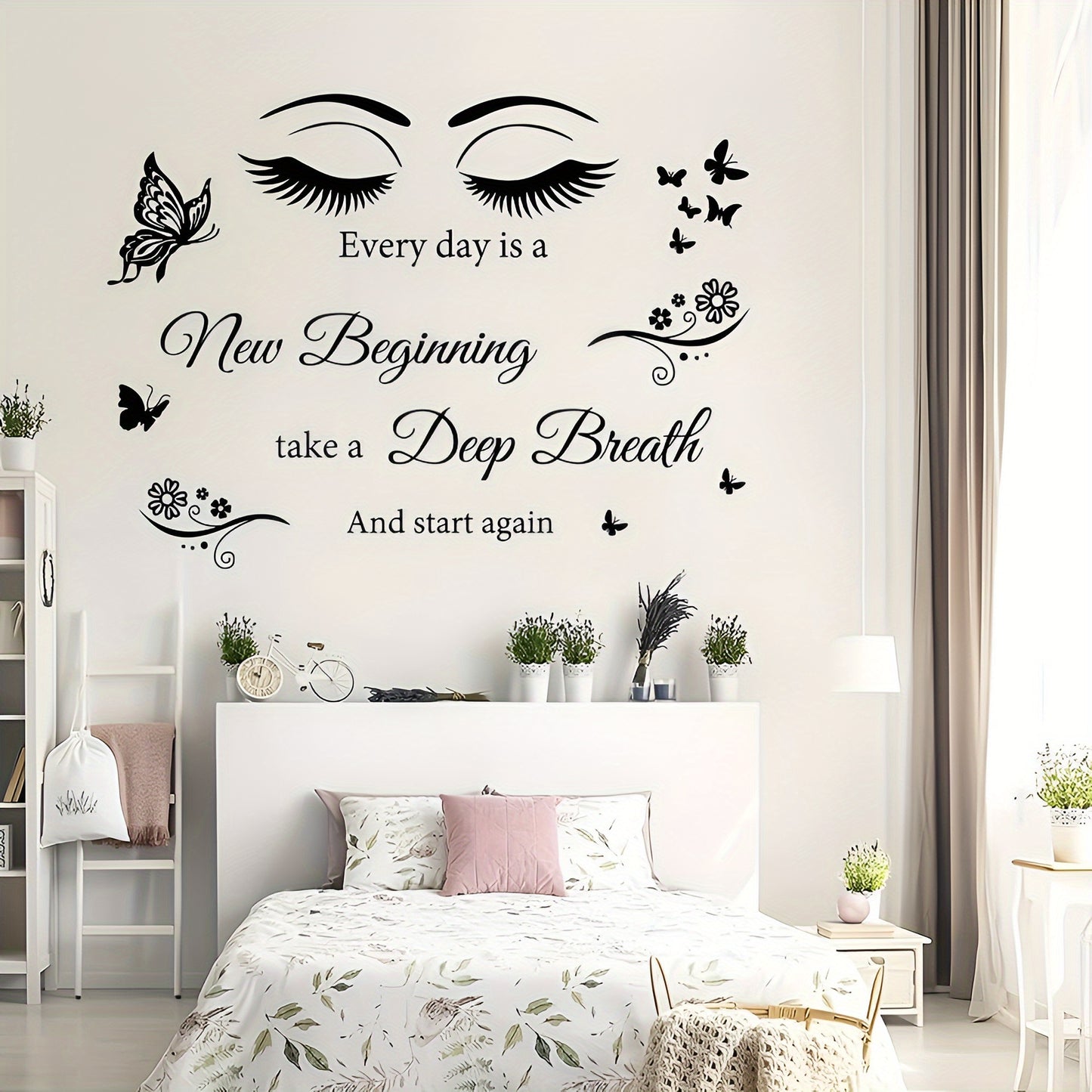 Every Day is a New Beginning" Inspirational Quote Wall Decal - Butterfly Eye Art, Removable PVC Sticker for Living Room, Office, School Decor, 24x26 inches