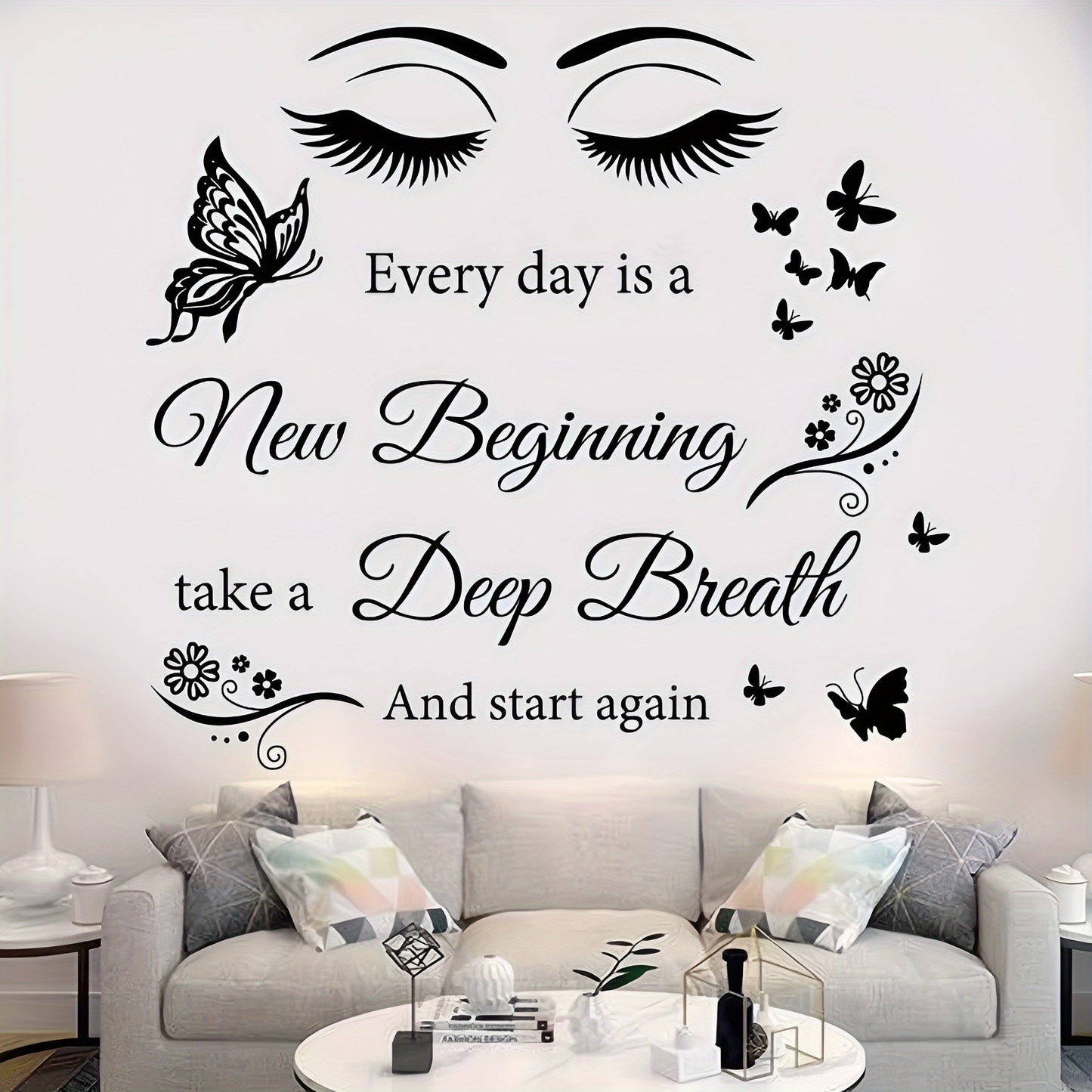 Every Day is a New Beginning" Inspirational Quote Wall Decal - Butterfly Eye Art, Removable PVC Sticker for Living Room, Office, School Decor, 24x26 inches