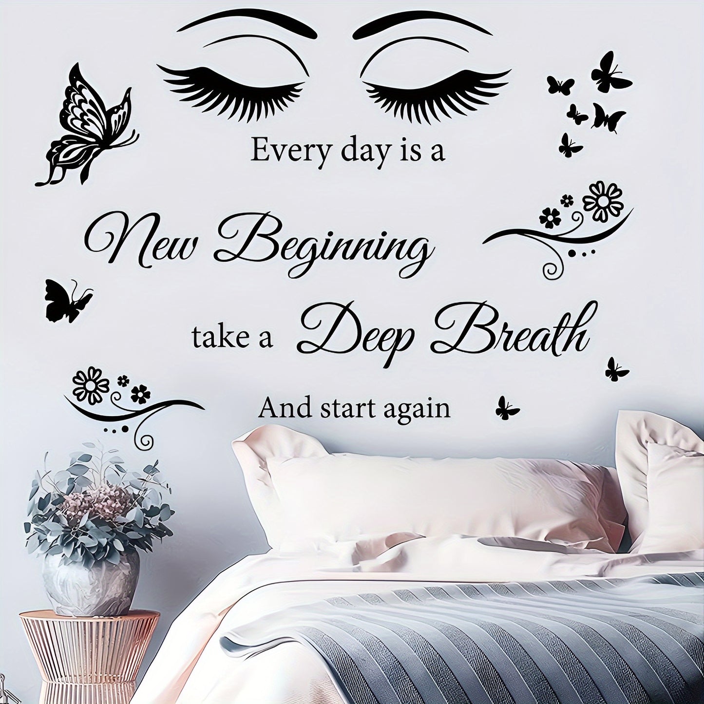 Every Day is a New Beginning" Inspirational Quote Wall Decal - Butterfly Eye Art, Removable PVC Sticker for Living Room, Office, School Decor, 24x26 inches