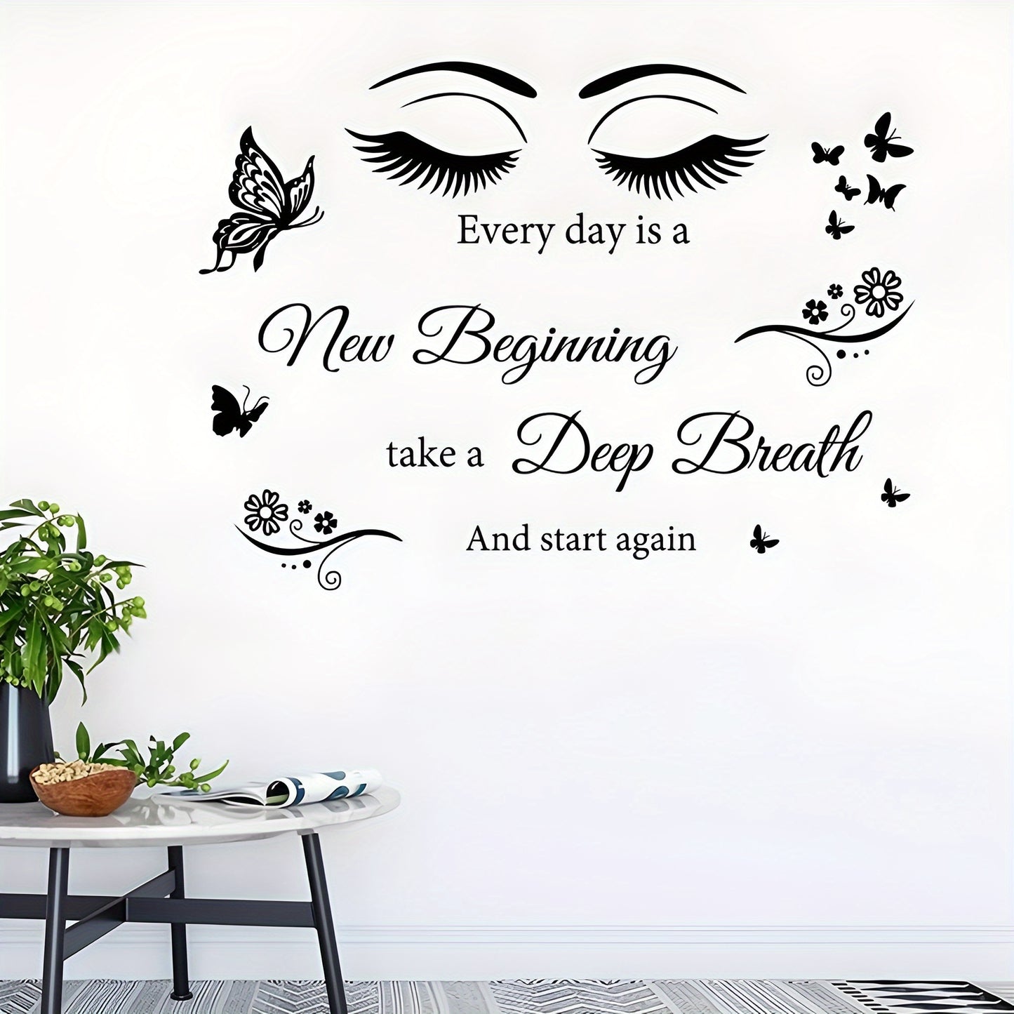 Every Day is a New Beginning" Inspirational Quote Wall Decal - Butterfly Eye Art, Removable PVC Sticker for Living Room, Office, School Decor, 24x26 inches