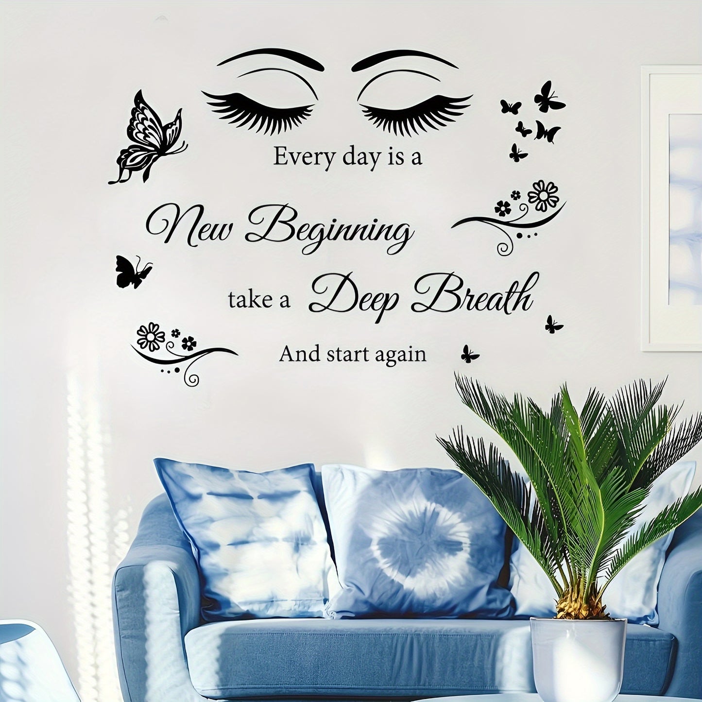 Every Day is a New Beginning" Inspirational Quote Wall Decal - Butterfly Eye Art, Removable PVC Sticker for Living Room, Office, School Decor, 24x26 inches