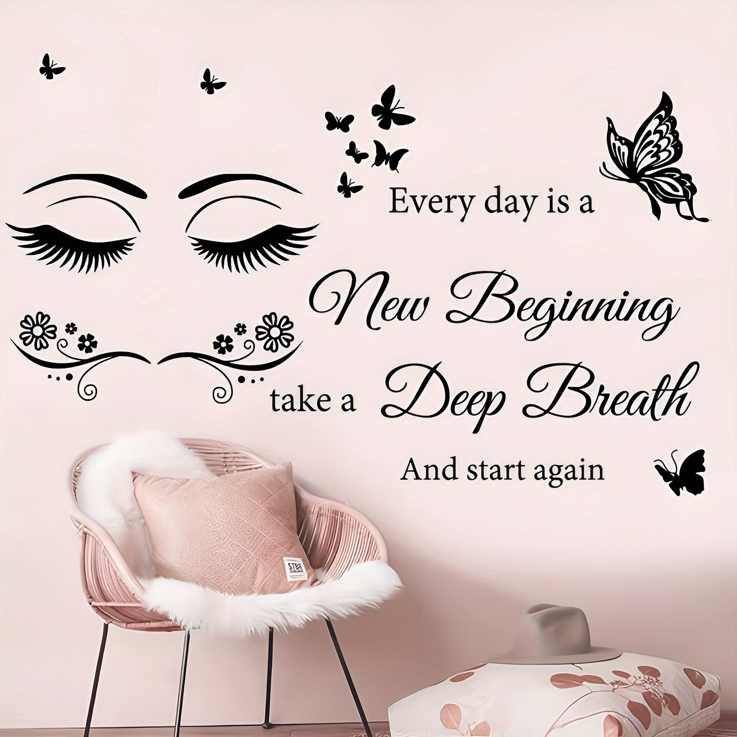 Every Day is a New Beginning" Inspirational Quote Wall Decal - Butterfly Eye Art, Removable PVC Sticker for Living Room, Office, School Decor, 24x26 inches