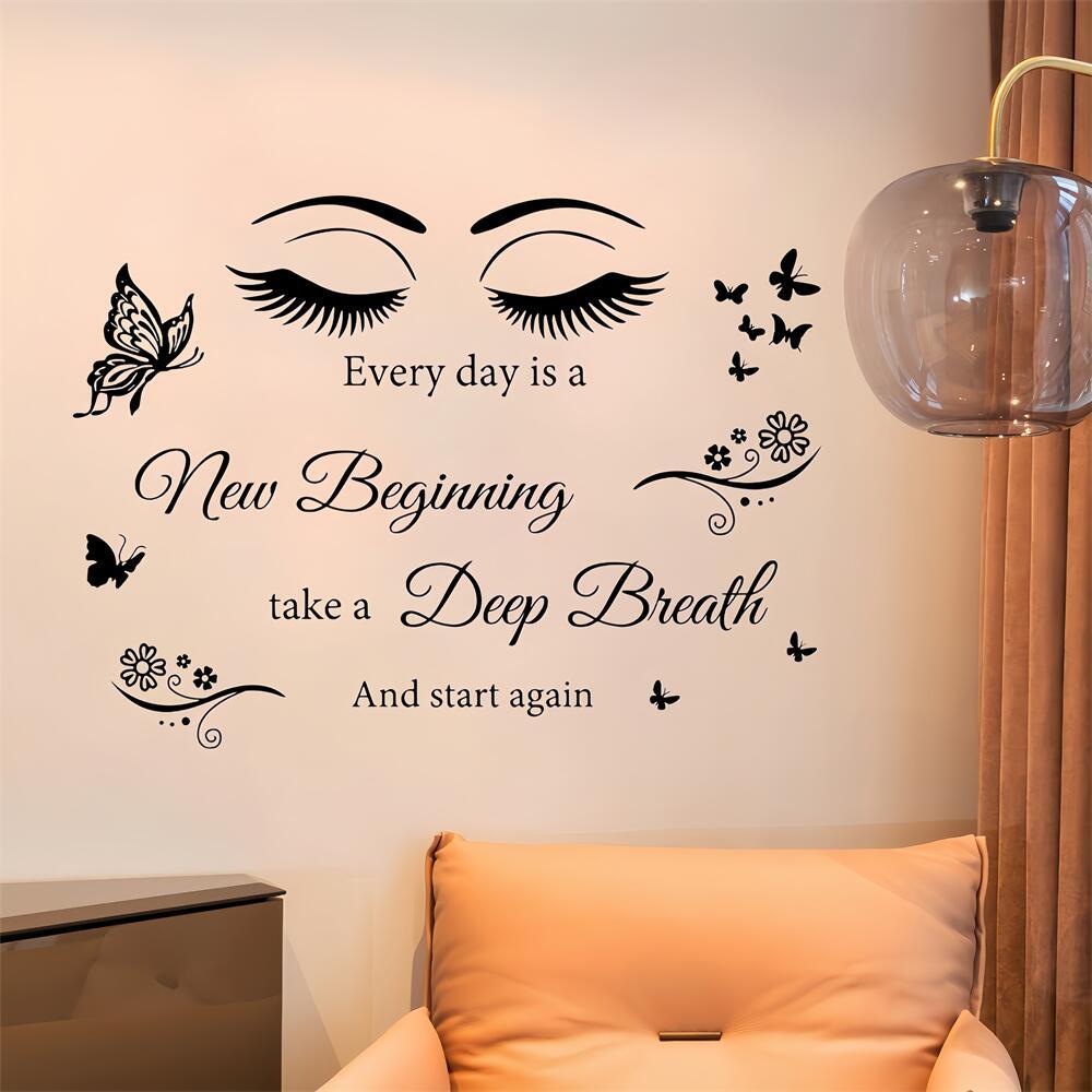 Every Day is a New Beginning" Inspirational Quote Wall Decal - Butterfly Eye Art, Removable PVC Sticker for Living Room, Office, School Decor, 24x26 inches